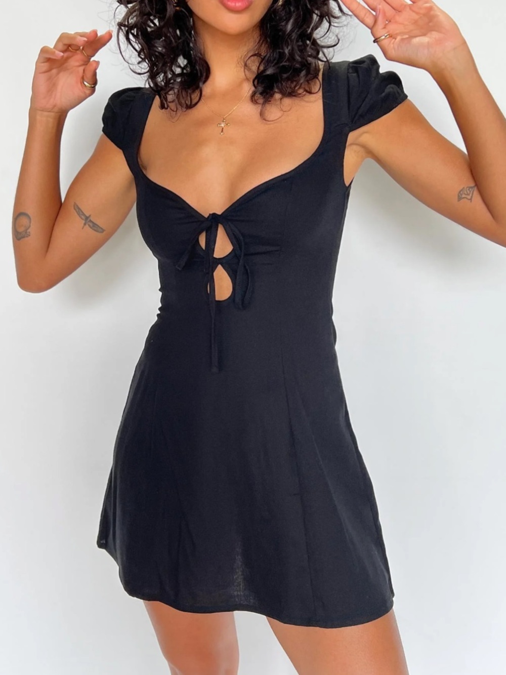 Alora Black Tie-Front Mini Dress